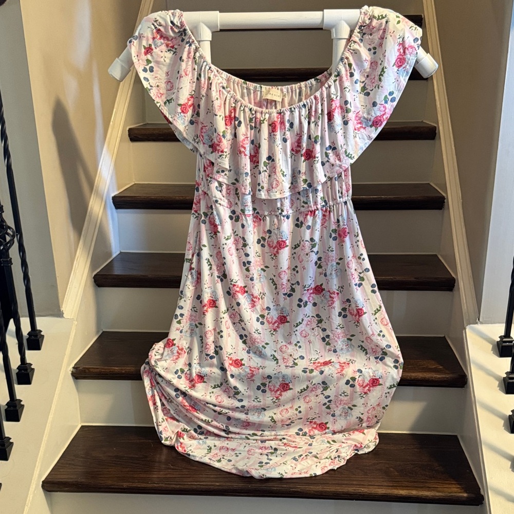 Floral Off-Shoulder Dress in Pink by [Brand]